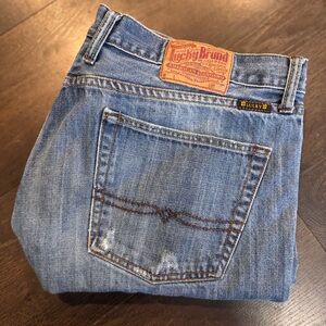 Lucky Brand Jeans 38 x 33 Long Inseam Distressed Classic Mens‎ Slim Leg